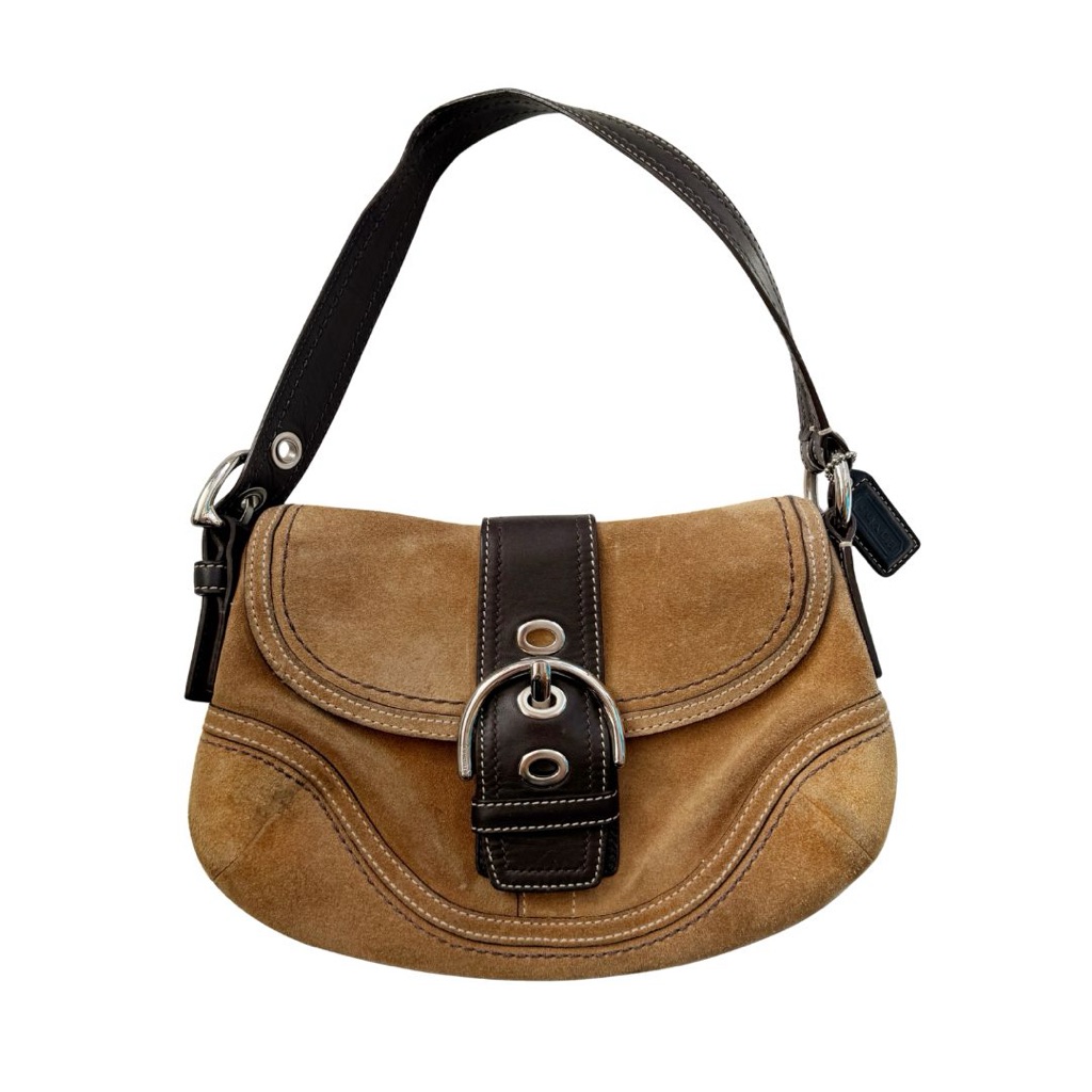 Coach F10917 Small Vintage Tan & Brown Colourblock Soho Suede Shoulder Bag